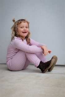 BIRKHOLM Stribede Rib Leggings Meleret Grå & Baby Lyserød