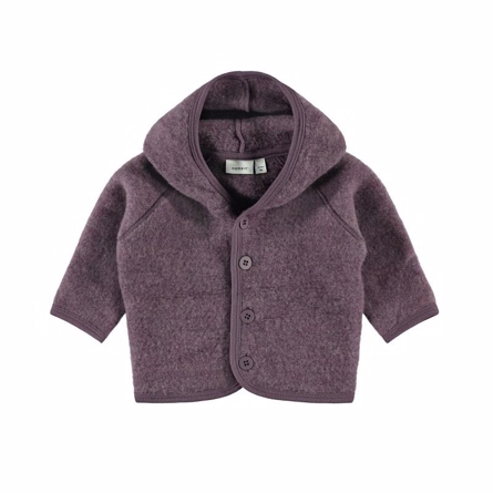 NAME IT Merinould Hætte Cardigan Black Plum