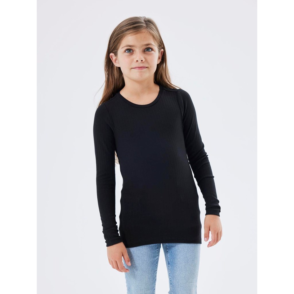 NAME IT Langærmet Rib Bluse Black Solid