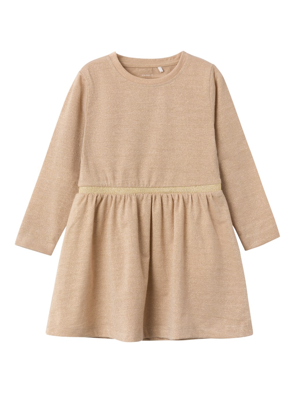 NAME IT Langærmet Glimmer Kjole Sosanna Gilded Beige