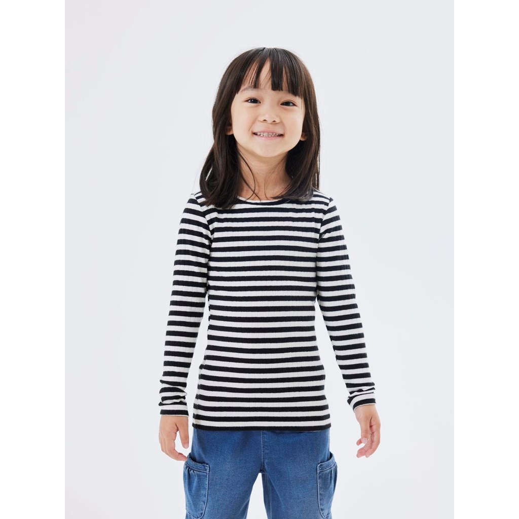 NAME IT Stribet Langærmet Rib Bluse Suraja Black