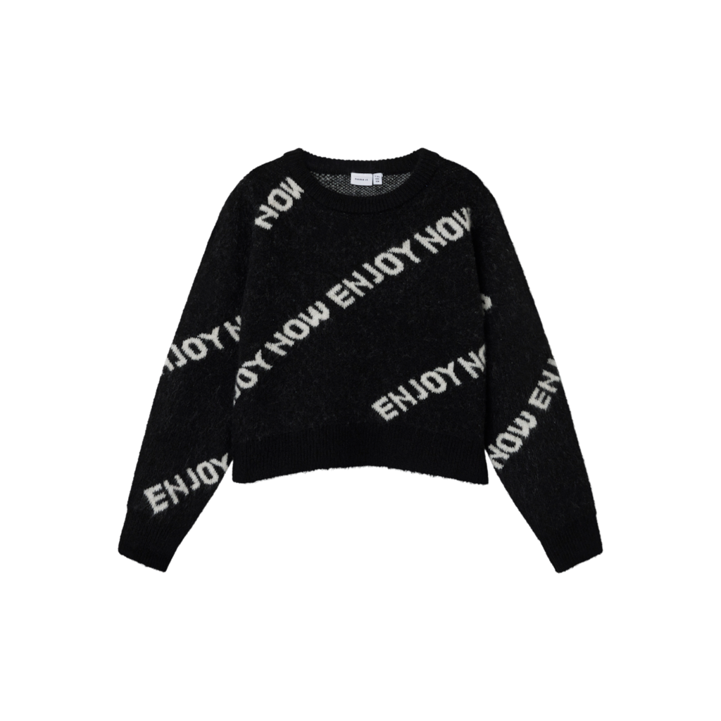 NAME IT Kort Striktrøje Niword Black billede