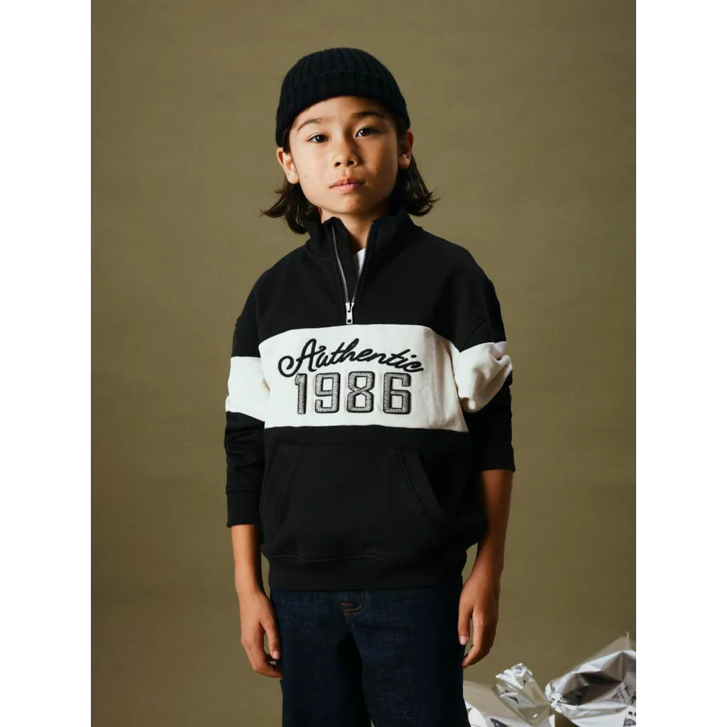 NAME IT Sweatshirt Half Zip Reta Black Peyote Melange