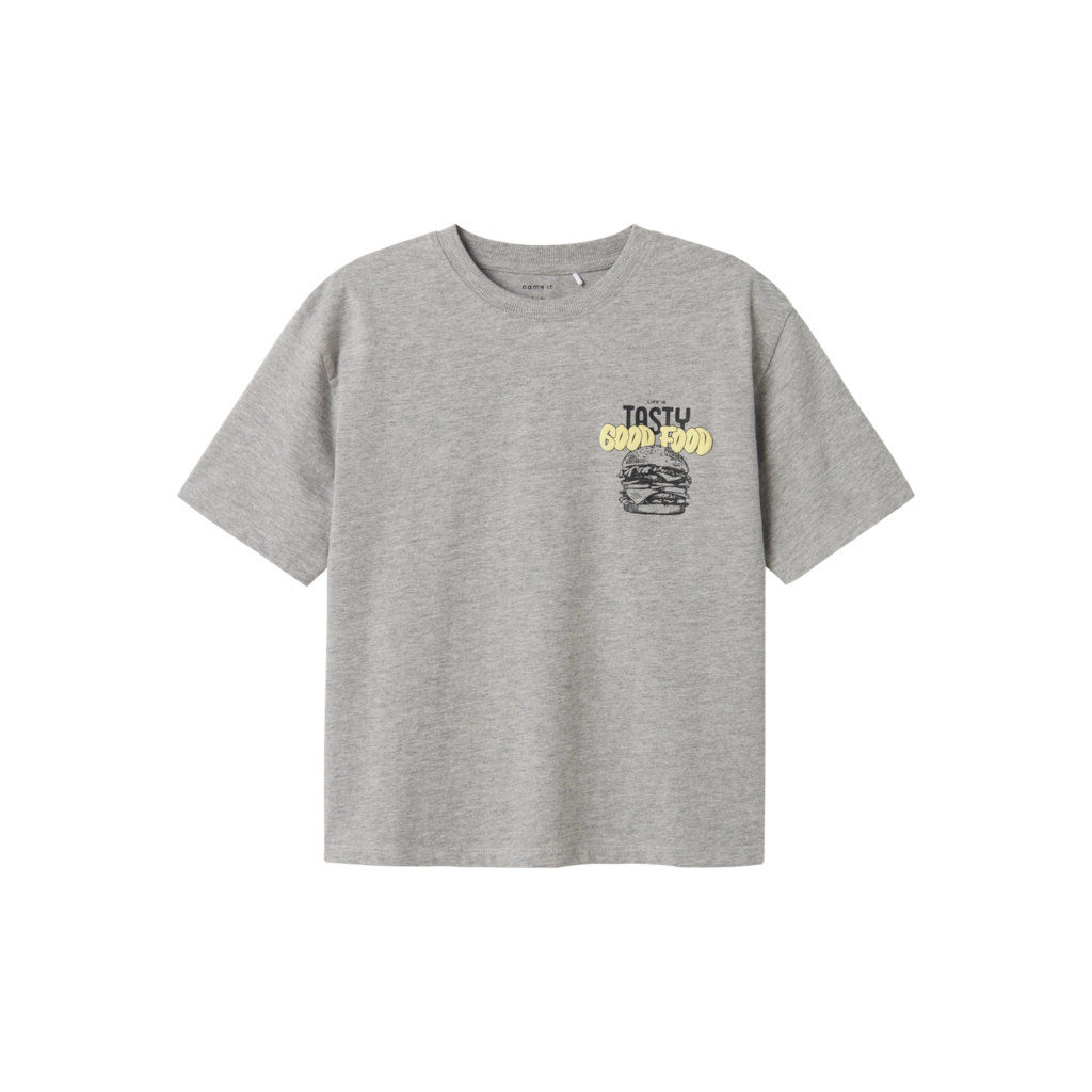 Name It T-shirt Grå Meleret Med Tasty Burger Print - Str. 11-12y 146/152cm