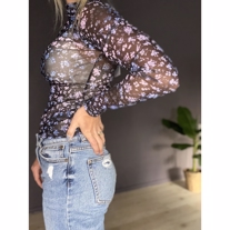ONLY Mesh Top Ruby Black Flower