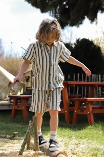 BIRKHOLM Muslin Skjorte Natur Beige & Oliven Grøn