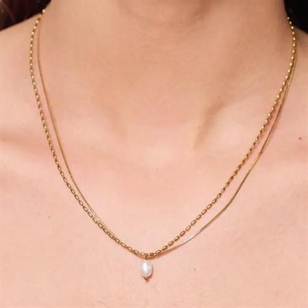 ELINE L'ATELIER Dobbelt Perle Halskæde Guld