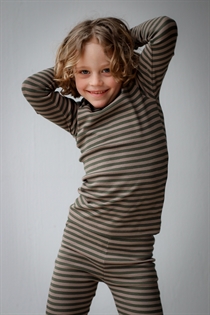 BIRKHOLM Stribet Rib Bluse Kashmir Brun & Oliven Grøn