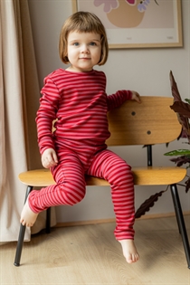BIRKHOLM Stribede Rib Leggings Chili Rød & Hindbær Rosa
