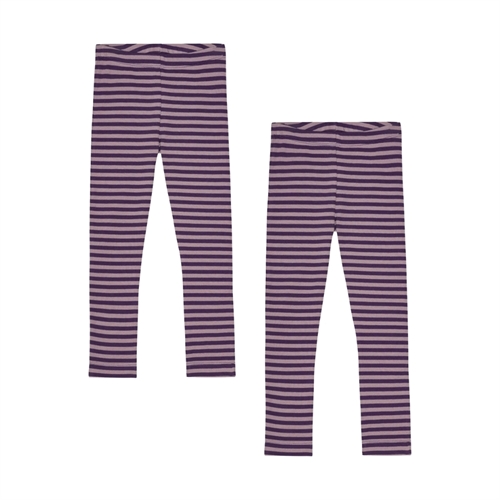 BIRKHOLM 2-Pak Stribede Rib Leggings Due Lilla & Vindrue Lilla