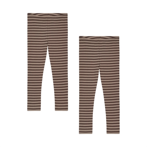 BIRKHOLM 2-Pak Stribede Rib Leggings Kashmir Brun & Chokolade Brun