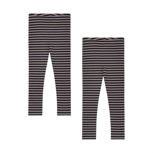 BIRKHOLM 2-Pak Stribede Rib Leggings Kashmir Brun & Navy Blå