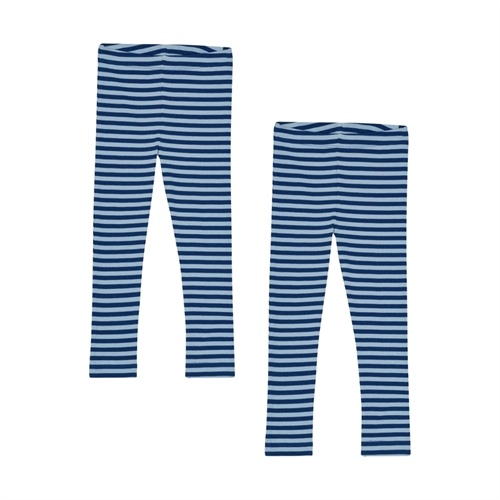 BIRKHOLM 2-Pak Stribede Rib Leggings Kobolt Blå & Baby Blå