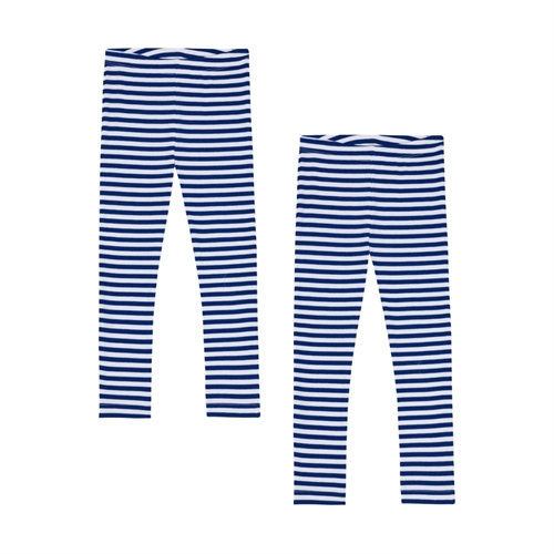 BIRKHOLM 2-Pak Stribede Rib Leggings Perfekt Hvid & Kobolt Blå
