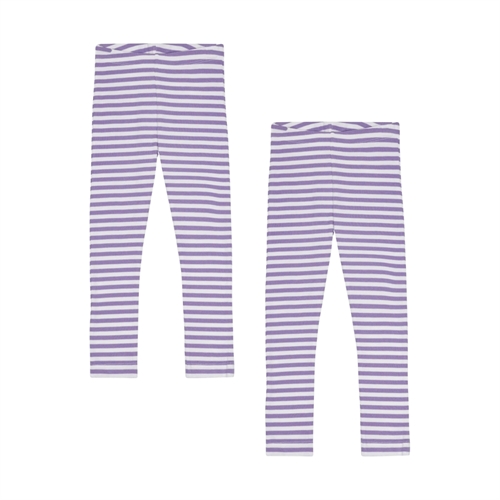 BIRKHOLM 2-Pak Stribede Rib Leggings Perfekt Hvid & Pastel Lilla