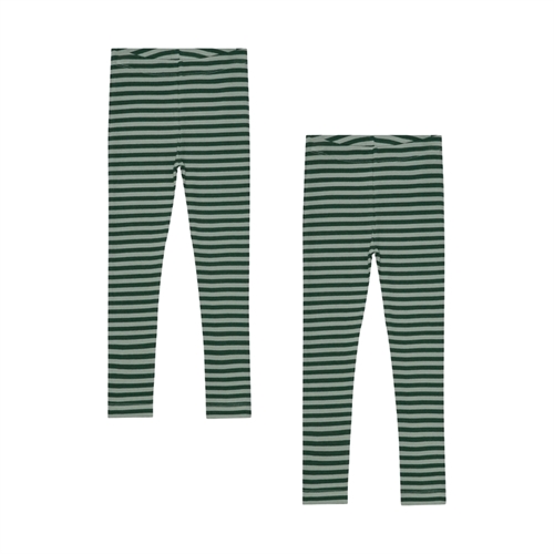 BIRKHOLM 2-Pak Stribede Rib Leggings Platan Grøn & Åkande Grøn