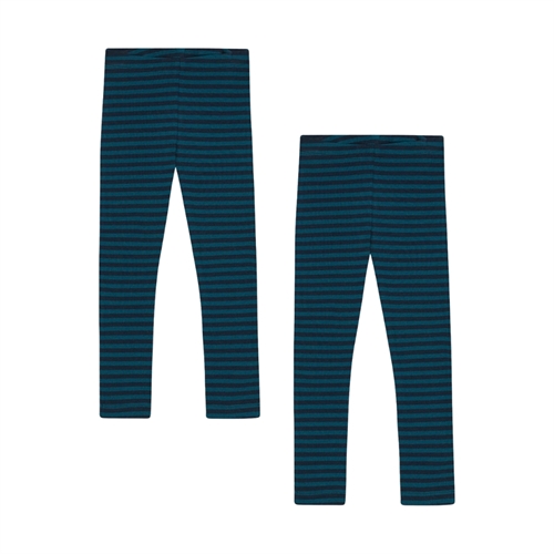 BIRKHOLM 2-Pak Stribede Rib Leggings Poseidon Blå & Navy Blå
