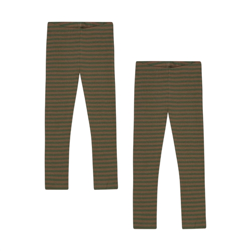 BIRKHOLM 2-Pak Stribede Rib Leggings Teak Brun & Army Grøn