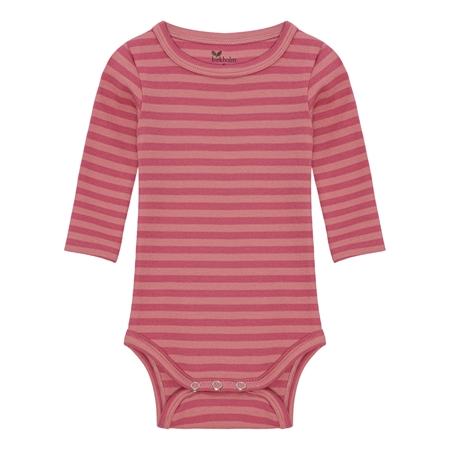 Birkholm Stribet Langærmet Rib Body - Hindbær Rosa & Falmet Rosa