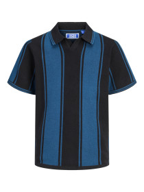 JACK & JONES Strik Polo T-shirt Breeze Black Poseidon