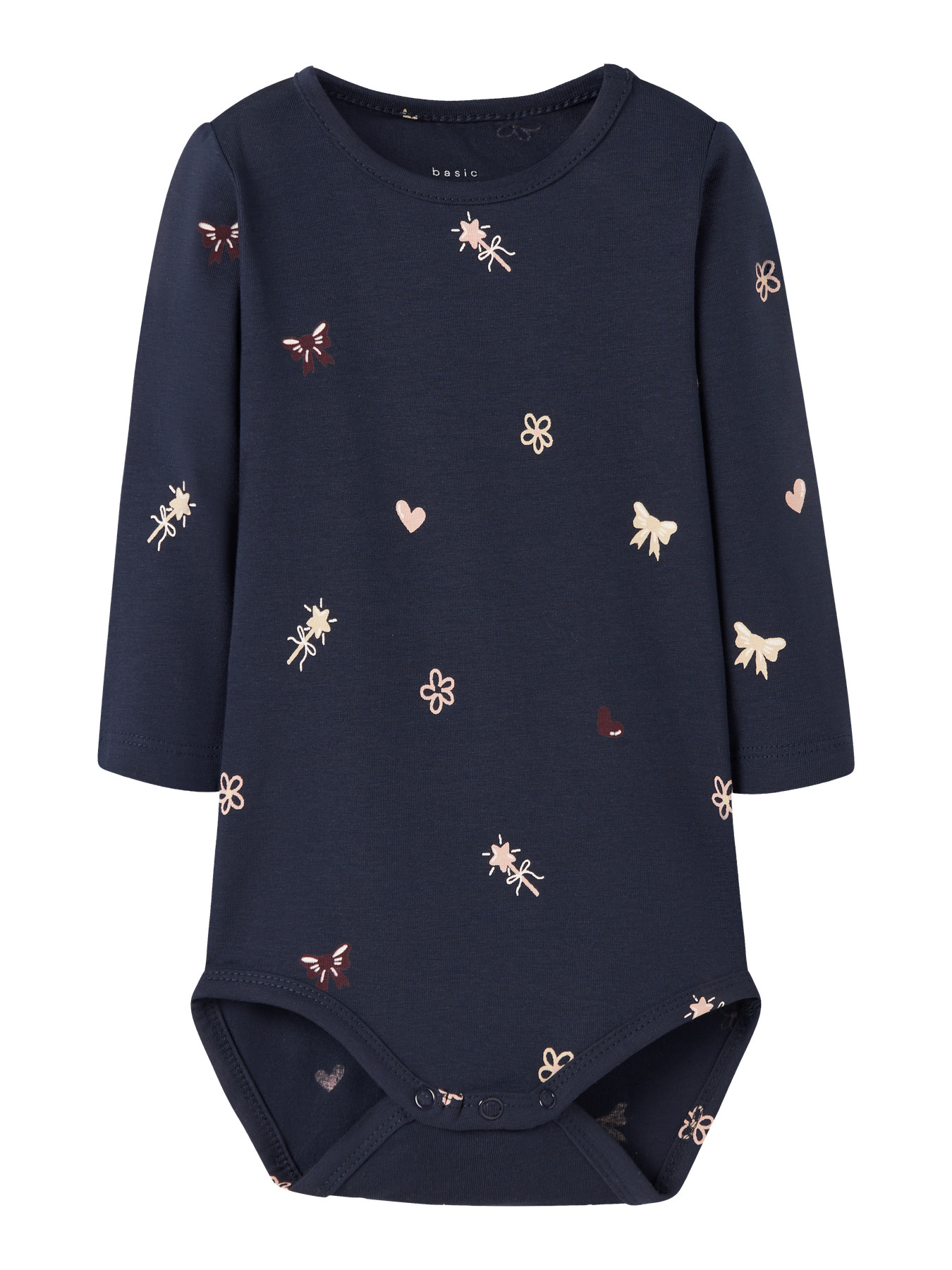 Name It Baby Body Navy Blazer Med Blomster Og Hjerteprint - Str. 9m 74cm