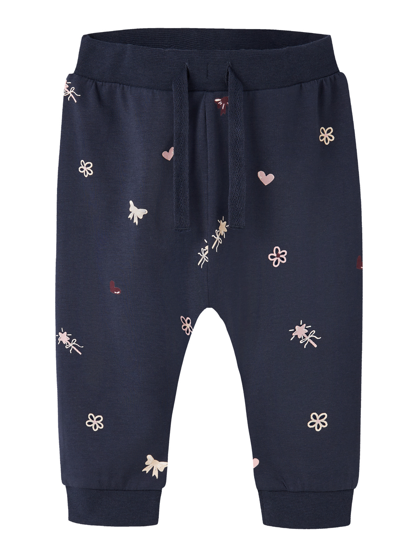 Name It Baby Bukser Navy Blazer Med Blomster Og Hjerteprint - Str. 3m 62cm