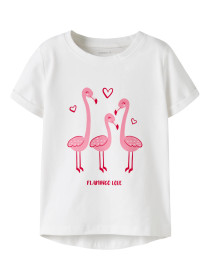 NAME IT T-shirt Vix Bright White Flamingo Love