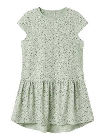 Name It Kjole Aqua Gray Floral Med Blomsterprint - Str. 9y 134cm