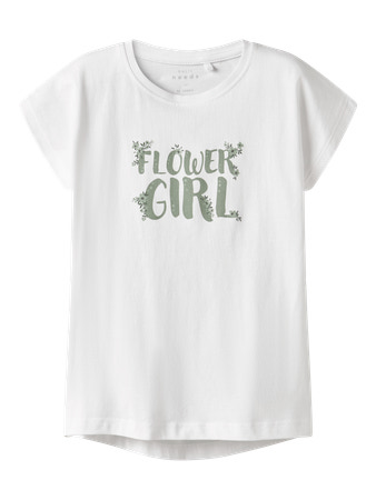 Name It T-shirt Bright White Flower Girl Med Blomsterprint - Str. 6y 116cm