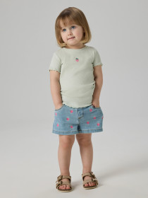 NAME IT T-shirt Vivemma Pale Aqua Strawberries Embroidery