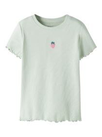 NAME IT T-shirt Vivemma Pale Aqua Strawberries Embroidery