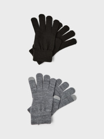 NAME IT 2 Pak Handsker Magic Black With Grey Melange
