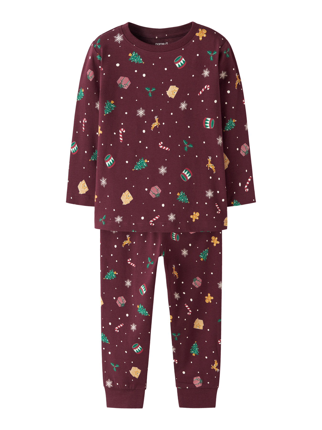 Name It Nattøj - 2-Delt - NmnVismas - Burgundy/Xmas - AOP