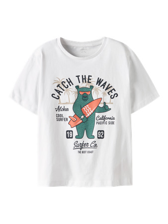 Name It T-shirt Lucent White Med Surferbjørn-print - Str. 11-12y 146/152cm