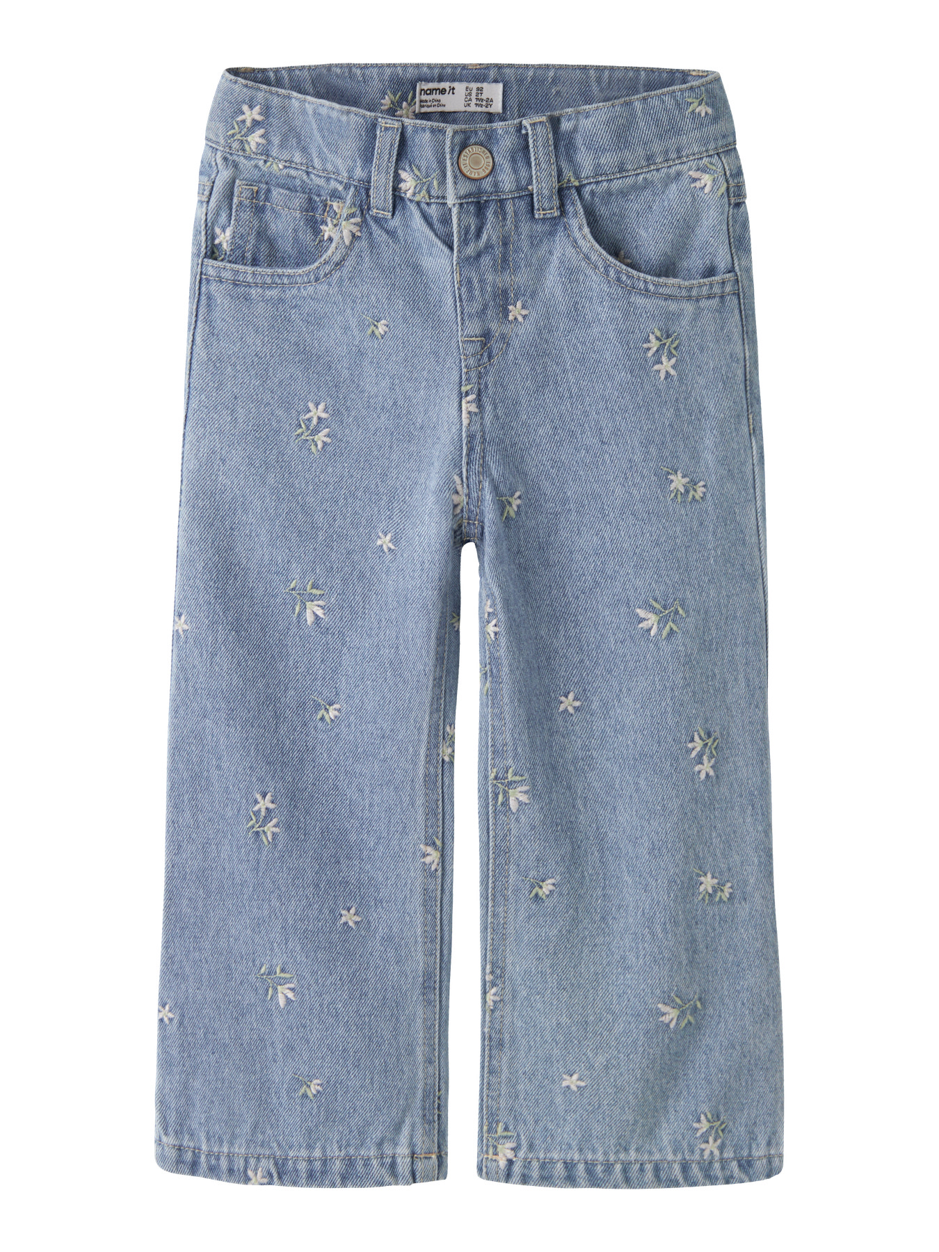 NAME IT Brede Jeans Rose Light Blue Denim Flower Emb
