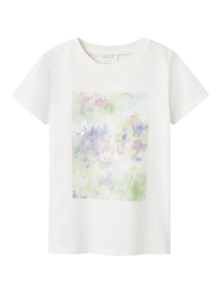 Name It Cloud Dancer/arcadian Green Printet T-shirt - Str. 7-8y 122/128cm
