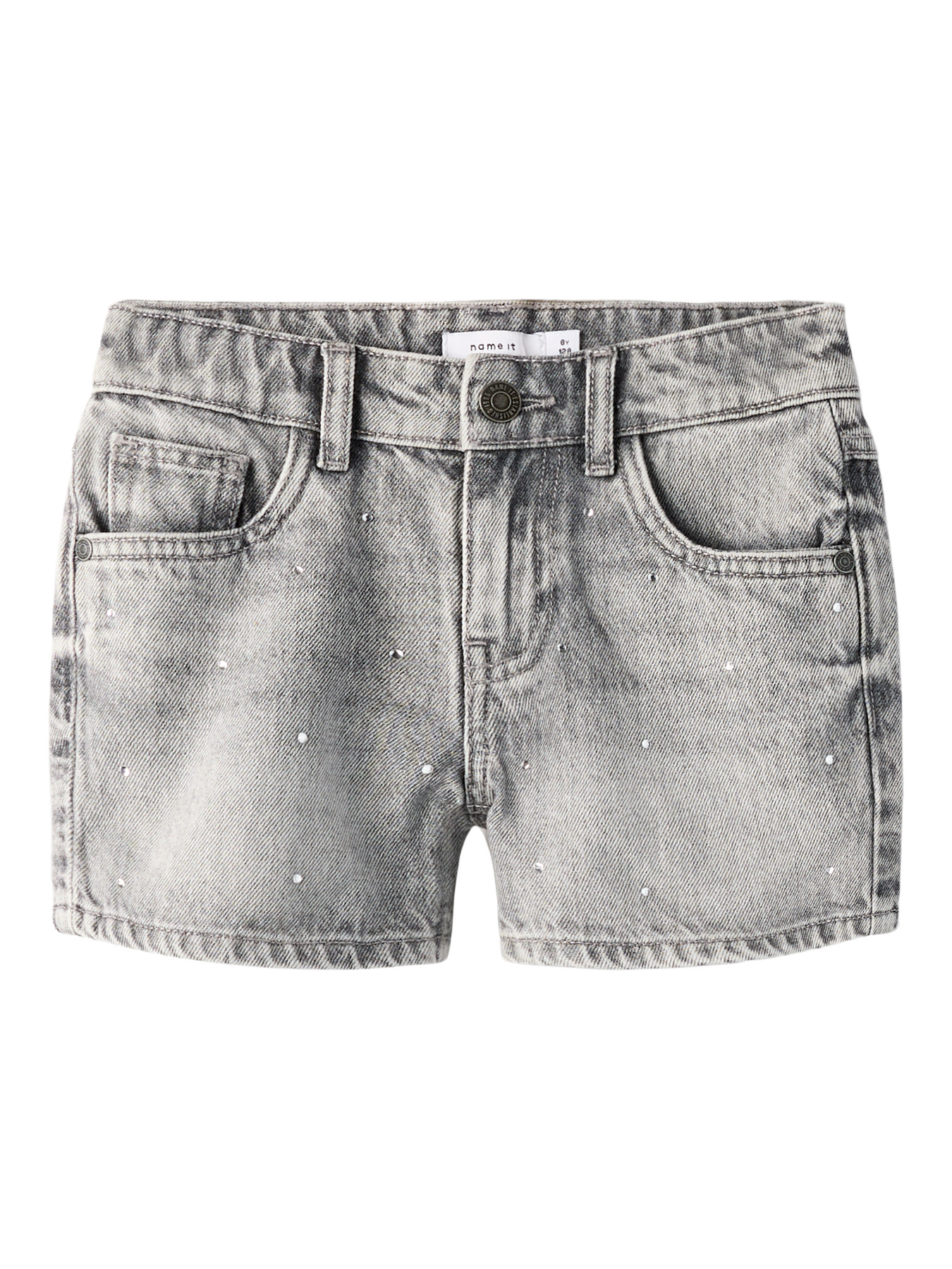 NAME IT Rhinesten Denim Shorts Rose Light Grey Denim
