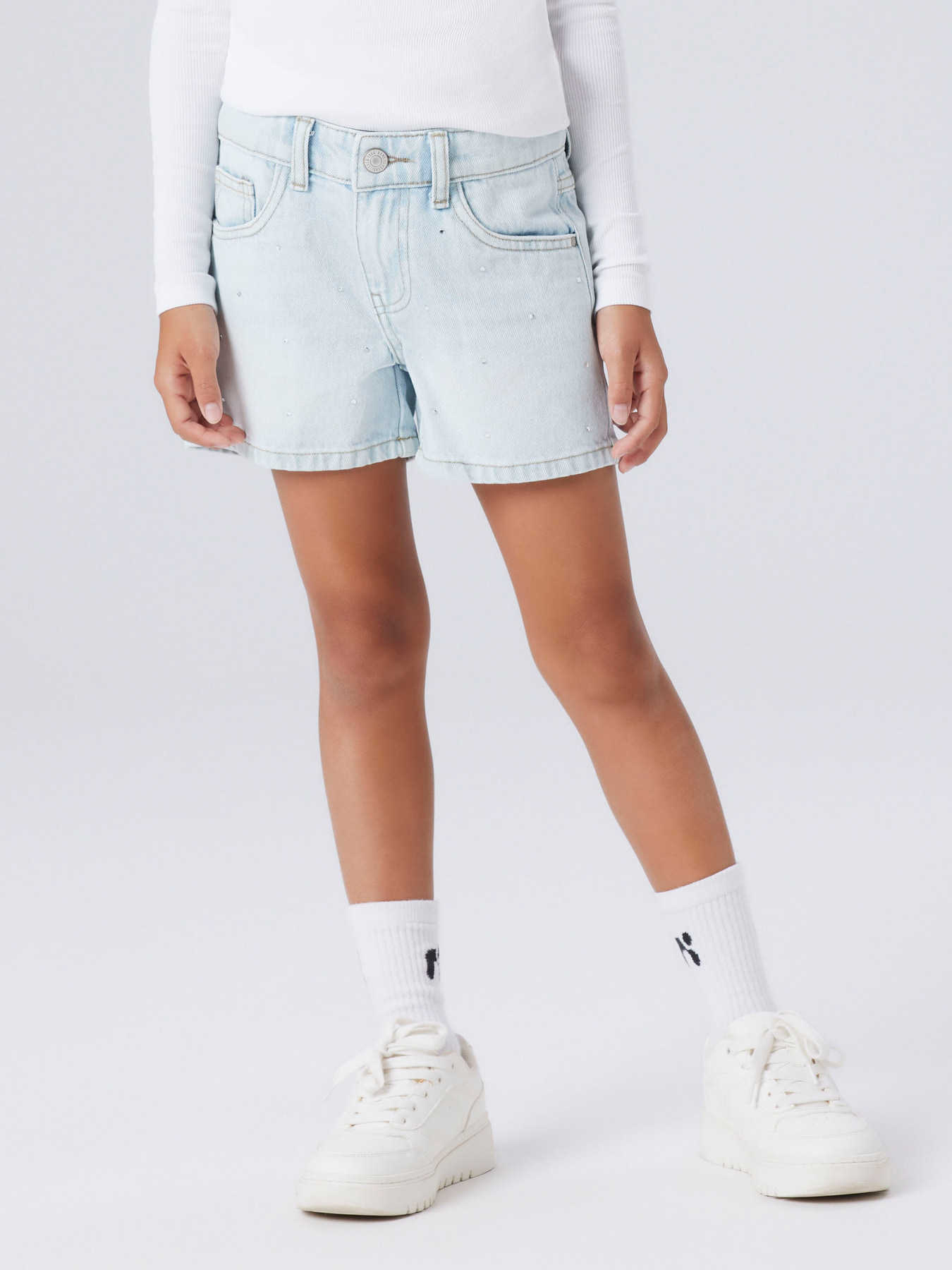 NAME IT Rhinsten Denim Shorts Rose Light Blue Denim