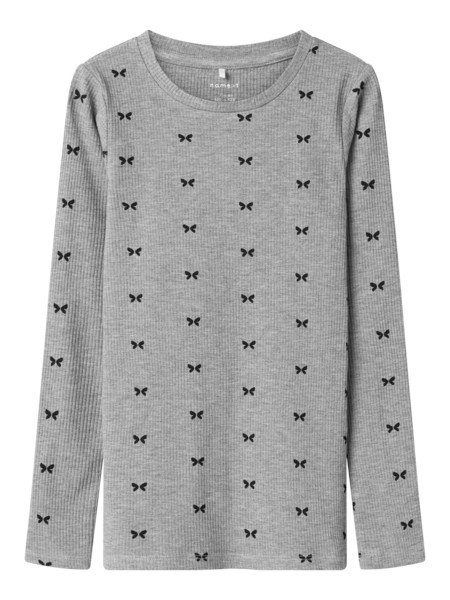Name It Top Grå Meleret Med Sløjfe Print Viskose - Str. 11-12y 146/152cm