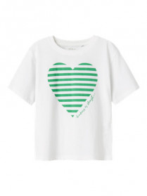 NAME IT T-shirt Fesko Green Heart White Bright