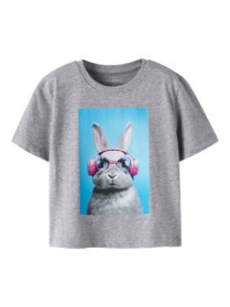 NAME IT T-shirt Votea Grey Melange Bunny Headphones