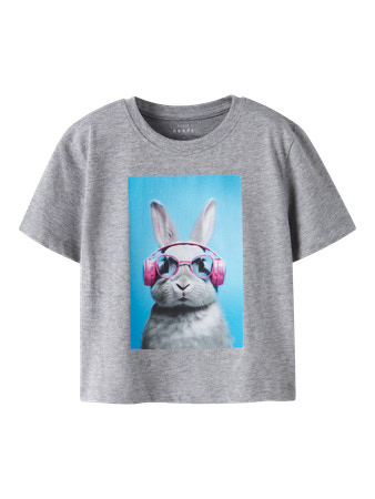 NAME IT T-shirt Votea Grey Melange Bunny Headphones