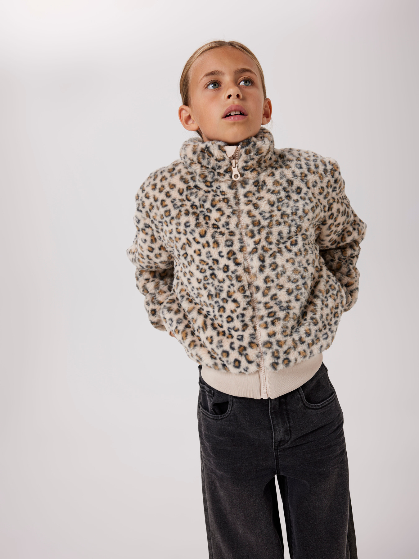 NAME IT Fake Fur Jakke Mila Oxford Tan Leo