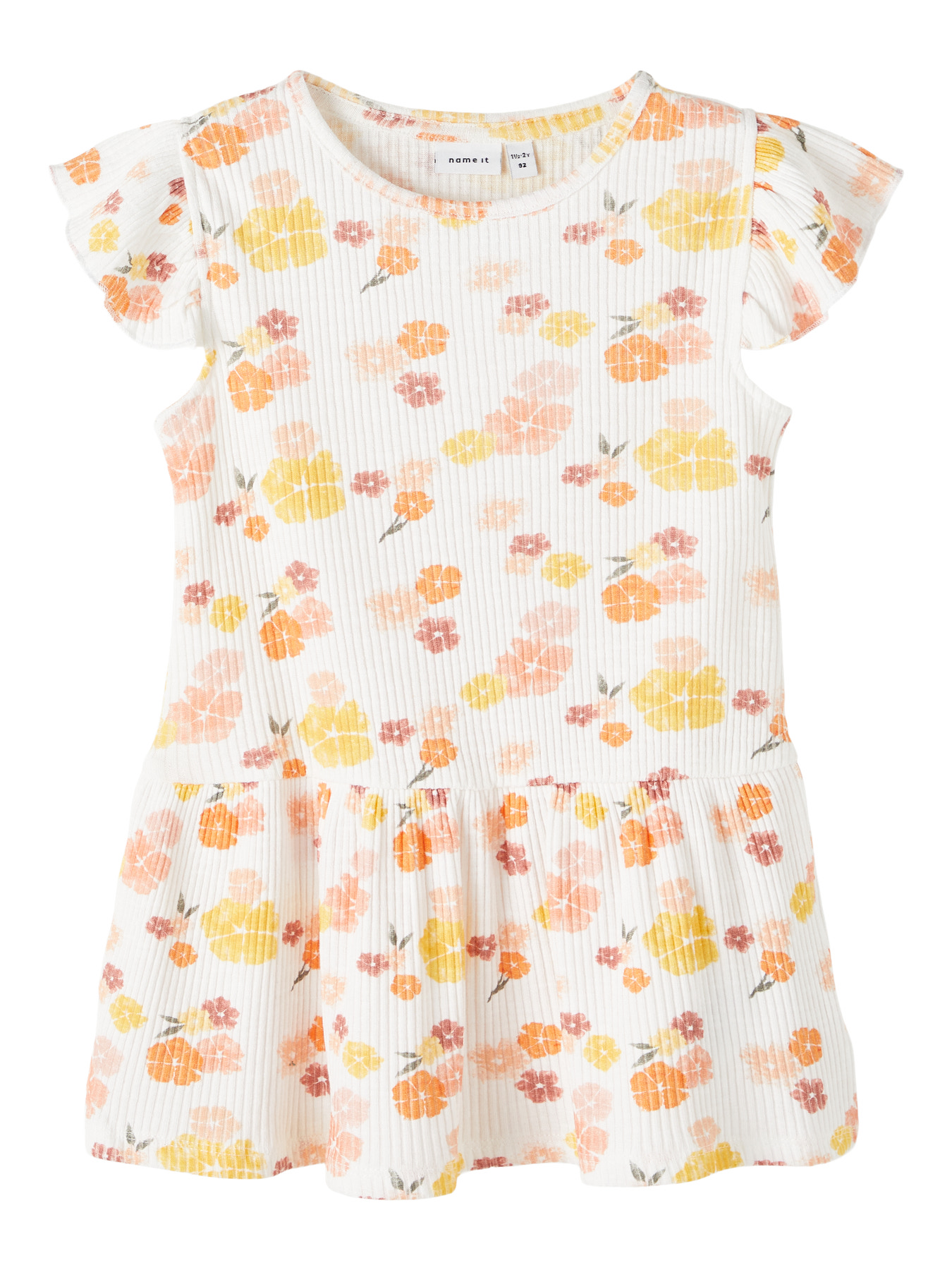 Name It Kjole - NmfPhalia - Rib - Bright White m. Blomster