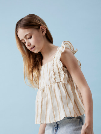 Name It Top Bleached Sand Med Cloud Dancer Striber - Str. 7-8y 122/128cm