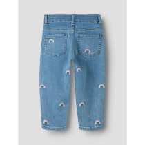 NAME IT Mom Jeans Bella Medium Blue Denim Rainbow Embroidery