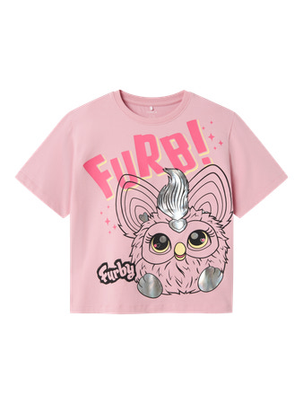 Name It T-shirt Cameo Pink Med Furby-print Og Metallic Detaljer - Str. 7-8y 122/128cm