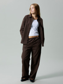 LMTD Wide Bukser Kelle Poplin Chocolate Brown Stripes