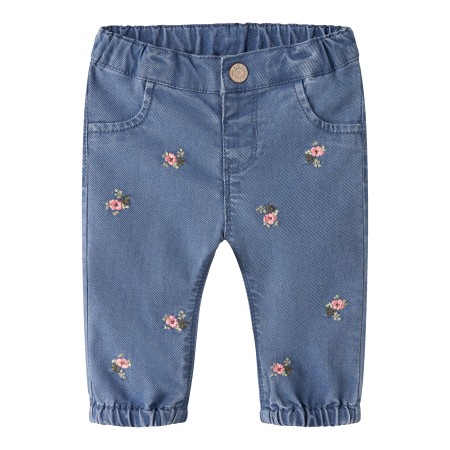 NAME IT Mom Jeans Rose Medium Blue Denim Flower Emb