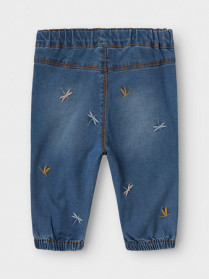 NAME IT Jeans Rose Shaped Medium Blue Denim Moth Embroidery